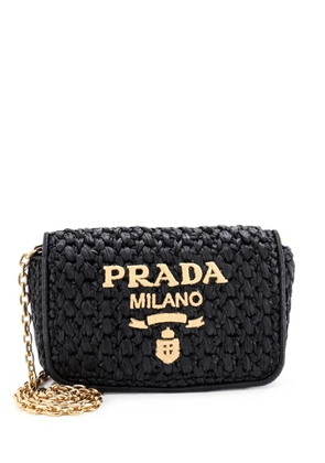 Prada Pre-Owned Logo Chain Flap Raffia Mini shoulder bag - Black