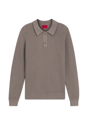 HUGO waffle-knit long sleeved polo shirt - Brown