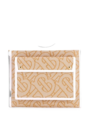 Burberry Pre-Owned Logo Pocket Woven Raffia and Canvas with Leather Medium tote bag - Neutrals