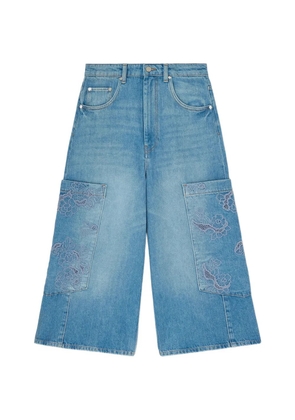 GANNI lace-patchwork cropped jeans - Blue
