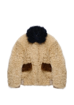 Marni cream shearling-jacket with colour-block details - Neutrals