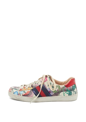 Gucci Pre-Owned Ace floral-print lace-up leather sneakers - Neutrals