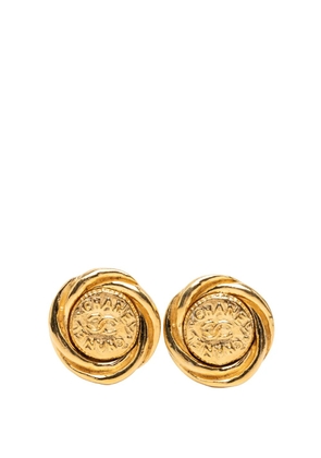 CHANEL Pre-Owned 1980-1990 CC Gold Plated Round Clip On Earrings costume earrings