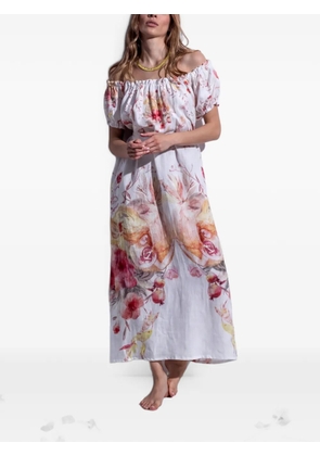 Folie Du Lin Eleis floral-print off-the-shoulder maxi dress - White