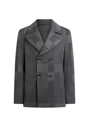 ETRO cotton and wool jacquard pea coat with check motif - Grey