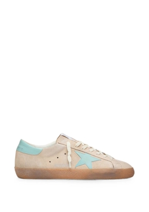 Golden Goose Super-Star in beige suede with aqua-green star sneakers - Neutrals