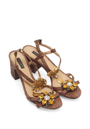 Dolce & Gabbana Pre-Owned crystal-embellished T-strap sandals - Brown