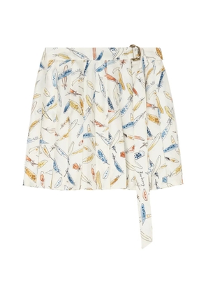 Burberry pleated feather-print silk mini skirt - White