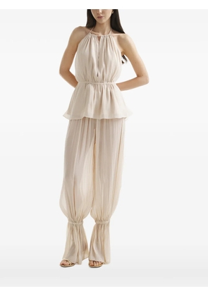 Mia Peculiar halterneck peplum top - Neutrals