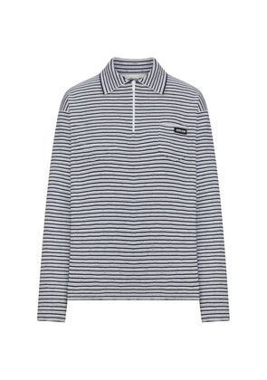 Miu Miu stripe motif pointelle knit polo shirt - White
