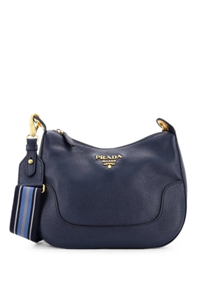 Prada Pre-Owned Striped Strap Zip Hobo Vitello Daino Medium crossbody bag - Blue