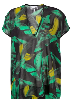 GANNI banana tree-print beach kaftan - Black