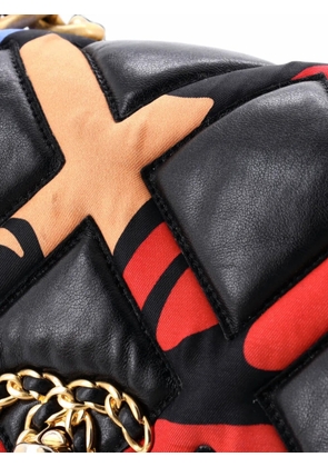 CHANEL Pre-Owned 19 Flap Bag Quilted Lambskin and Printed Silk Medium shoulder bag - Black