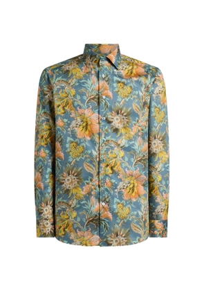 ETRO cotton satins shirt with floral motif - Blue