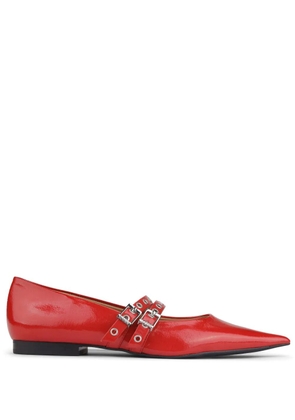GANNI buckled pointed-toe ballerina shoes - Red