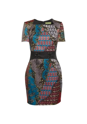 Versace Jeans Couture short-sleeve lace-up printed mini dress - Blue