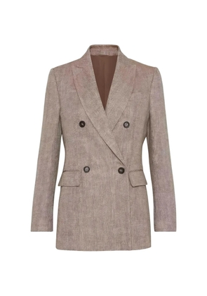 Brunello Cucinelli double-breasted herringbone-pattern blazer - Brown