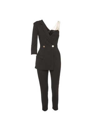 Elisabetta Franchi asymmetric pinstripe jumpsuit - Black