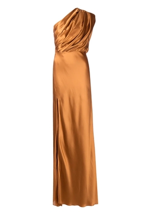 Michelle Mason silk asymmetrical gathered gown - Brown