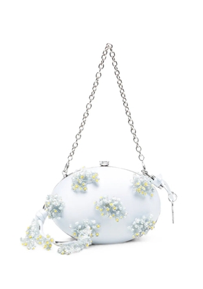 Self-Portrait floral-beaded clutch bag - Blue