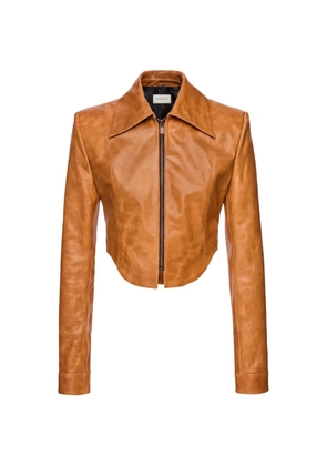 Magda Butrym cropped leather jacket - Brown