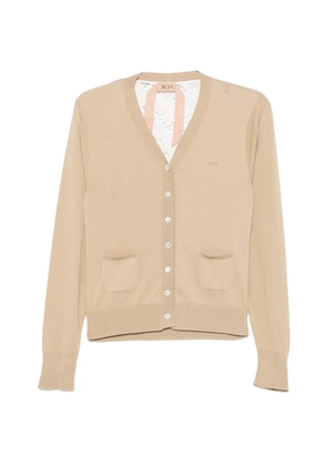 Nº21 lace-panelled V-neck cardigan - Neutrals