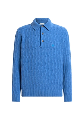 ETRO polo-style sweater in cashmere with wavy-motif - Blue