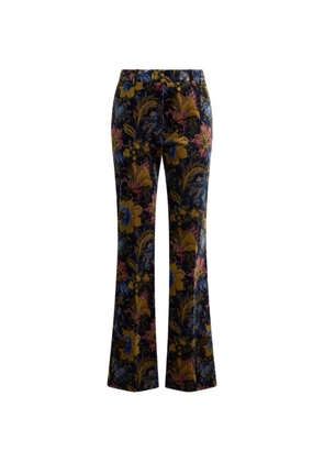 ETRO cotton velvet trousers with floral overprint - Blue