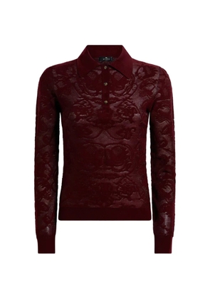 ETRO long-sleeved wool jacquard polo shirt with placed motif - Red