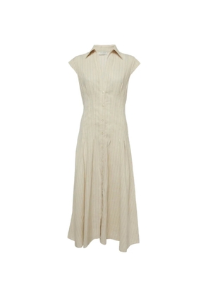 SANDRO striped pleated linen midi dress - Neutrals