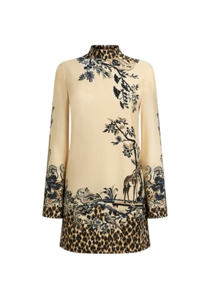 ETRO envers satin mini dress with front print and leopard motif - Neutrals