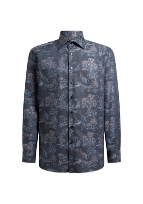 ETRO cotton jacquard shirt with flower animal-motif - Blue