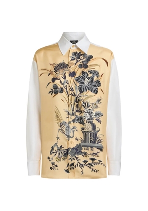 ETRO cotton and silk shirt with placed floral print on the front - White