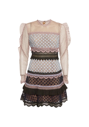 Self-Portrait Bellis lace-trim ruffled mini dress - Pink