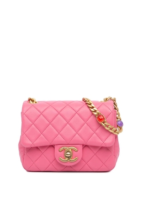 CHANEL Pre-Owned 2021 Mini Square Lambskin Pearl Samba Flap crossbody bag - Pink