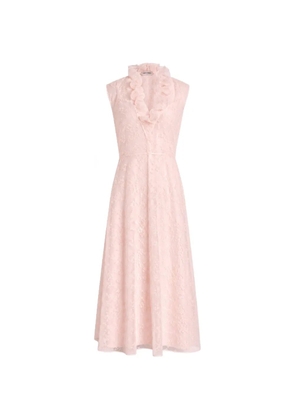 Alberta Ferretti ruffled floral-embroidered midi dress - Pink