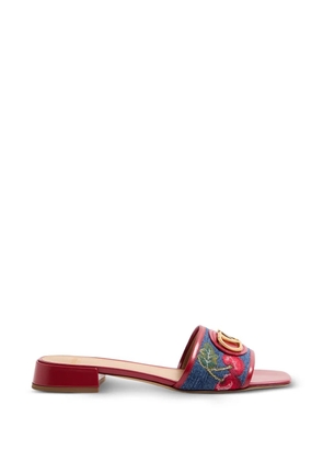 Valentino Garavani Vlogo Signature denim slide sandals with Cherryfic embroidery 20mm - Blue