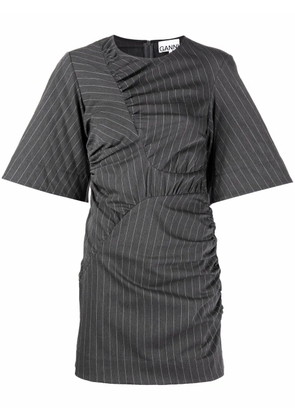 GANNI gathered pinstriped minidress - Grey