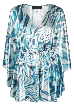 Alberta Ferretti swirl print flared sleeve top - Blue