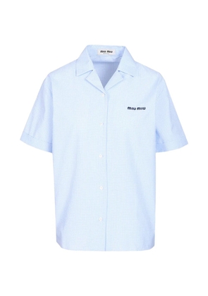 Miu Miu gingham-check logo-embroidered shirt - Blue