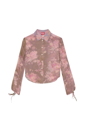 Diesel chiffon shirt with all-over floral print - Brown