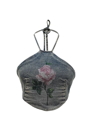 Alessandra Rich crystal-embellished halter crop top - Blue