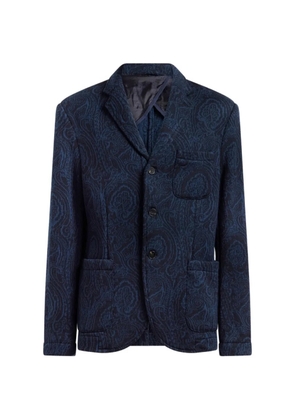 ETRO single-breasted wool-blend jacquard jacket with arnica-motif - Blue