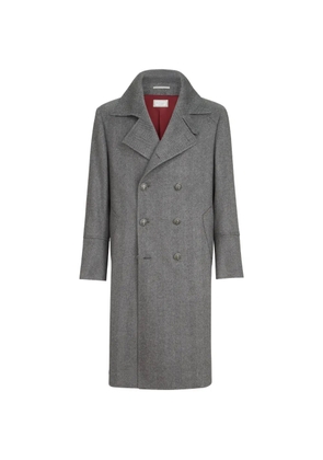 Brunello Cucinelli cashmere chevron flannel one-and-a half breasted coat with metal buttons - Grey