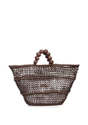 Poolside Comporta beaded-handle tote bag - Brown