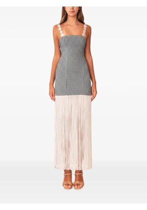 AZULU Elena fringe-trim striped maxi dress - White
