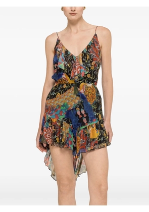 NISSA printed chiffon asymmetric mini dress - Black