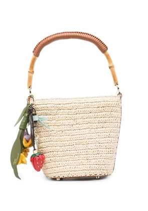 Self-Portrait bamboo-handle tote bag - Neutrals