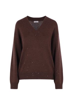 Brunello Cucinelli sequin-embellished V-neck sweater - Brown