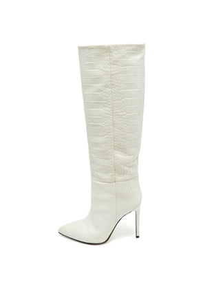 Paris Texas croc-embossed pointed-toe boots - White